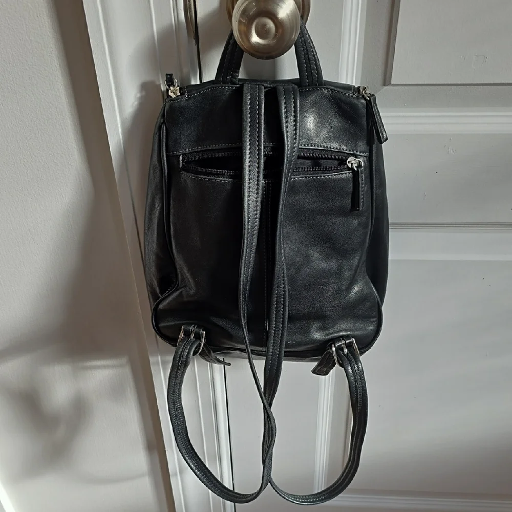 Tignanello Black Leather Backpack Purse - Picture 2 of 7